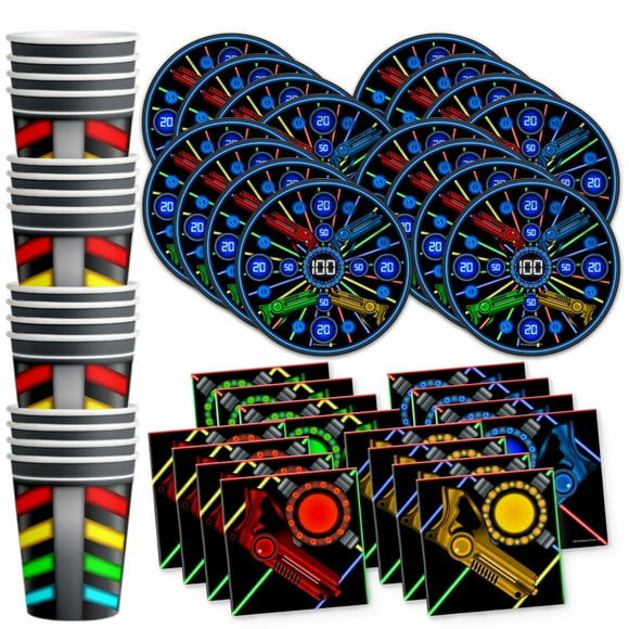 Laser Tag Celebration Essentials Set - Complete Tableware Kit with Plates, Napkins, and Cups for 16 Guests - Perfect for Epic Laser Tag Parties and Events