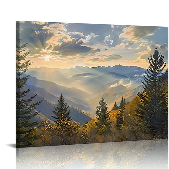 Autua Mountain Range Trees Wall Art Canvas Home Decor 20x16in
