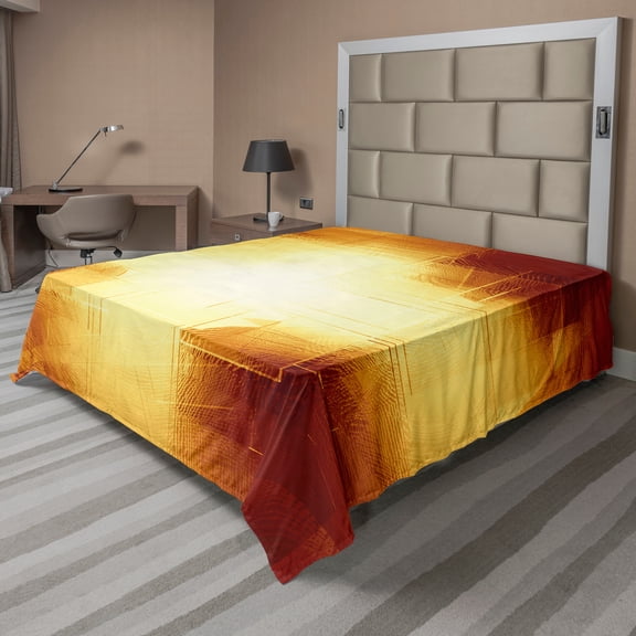 Ambesonne Abstract Flat Sheet, Modern Grid Design, Full Size, Dark Orange and Yellow