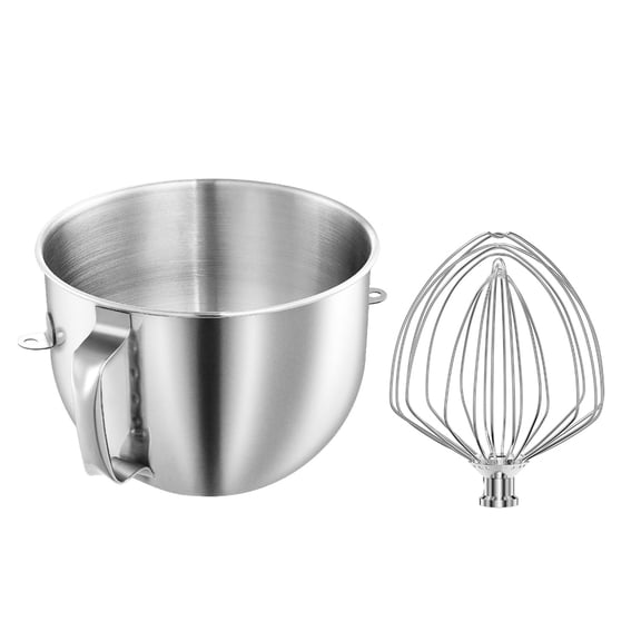 7QT Bowl with Handle & Whisk Set for KitchenAid Bowl-Lift Mixers – Stainless Steel, Dishwasher Safe