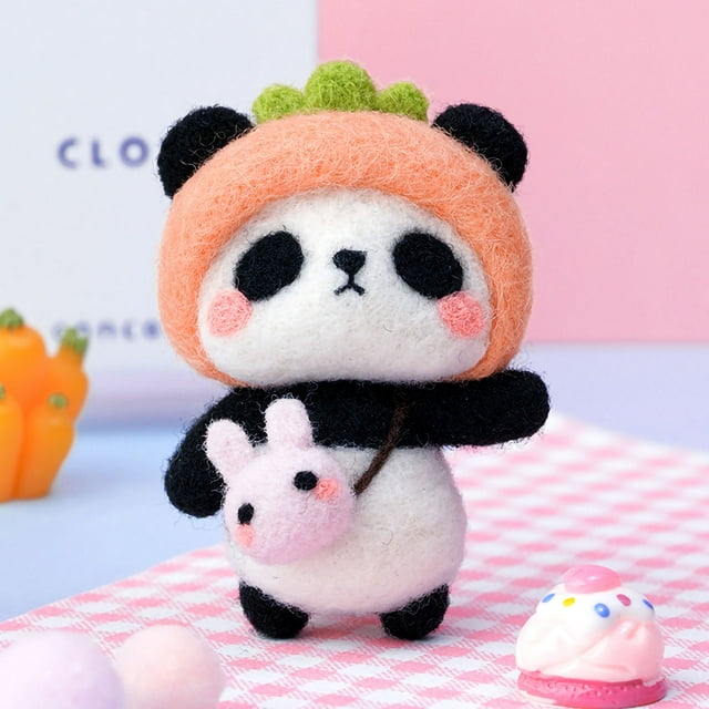 Kit Needle Felting Kit DIY Handmade Wool Pedant Materials Cartoon Panda Shape for Beginners