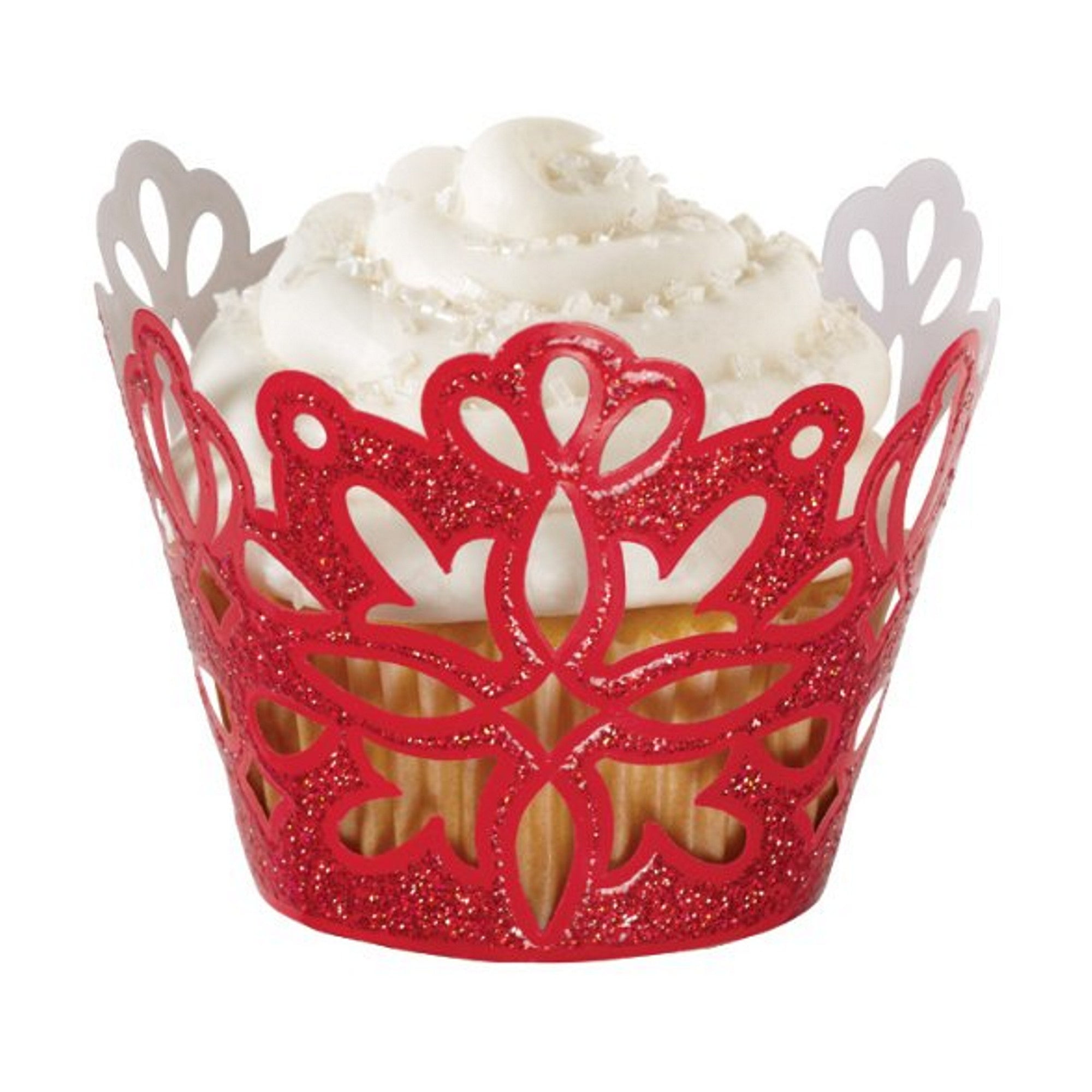 Red Glitter Lace Cupcake Wrappers (for standard sized cupcakes) 18