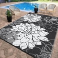 thumbnail image 2 of Hasoo 9' x 12' Black Outdoor Rug for Patio Decor Waterproof Plastic Straw Modern Geometric Carpet PP Tube Woven Portable Camping Mat for Picnic Balcony, 2 of 7