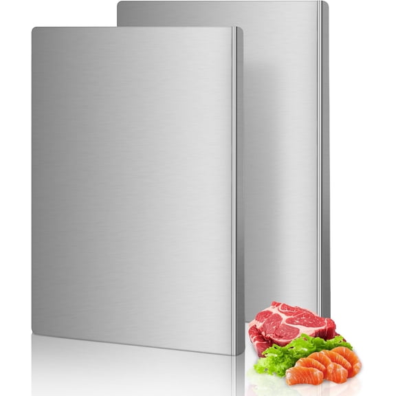 Stainless Steel Cutting Board Set for Kitchen, 2 Pack Metal Cutting Boards Counter Lip Dishwasher Safe Chopping Board for Meat, Vegetables, Fruits, Bread, Kneading (40 x 30cm/ 16 x 12 in)