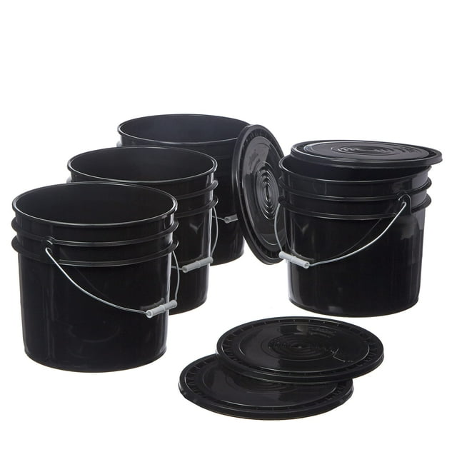 Hudson Exchange Premium 3.5 Gallon Bucket With Lid, Hdpe, Black, 4 Pack