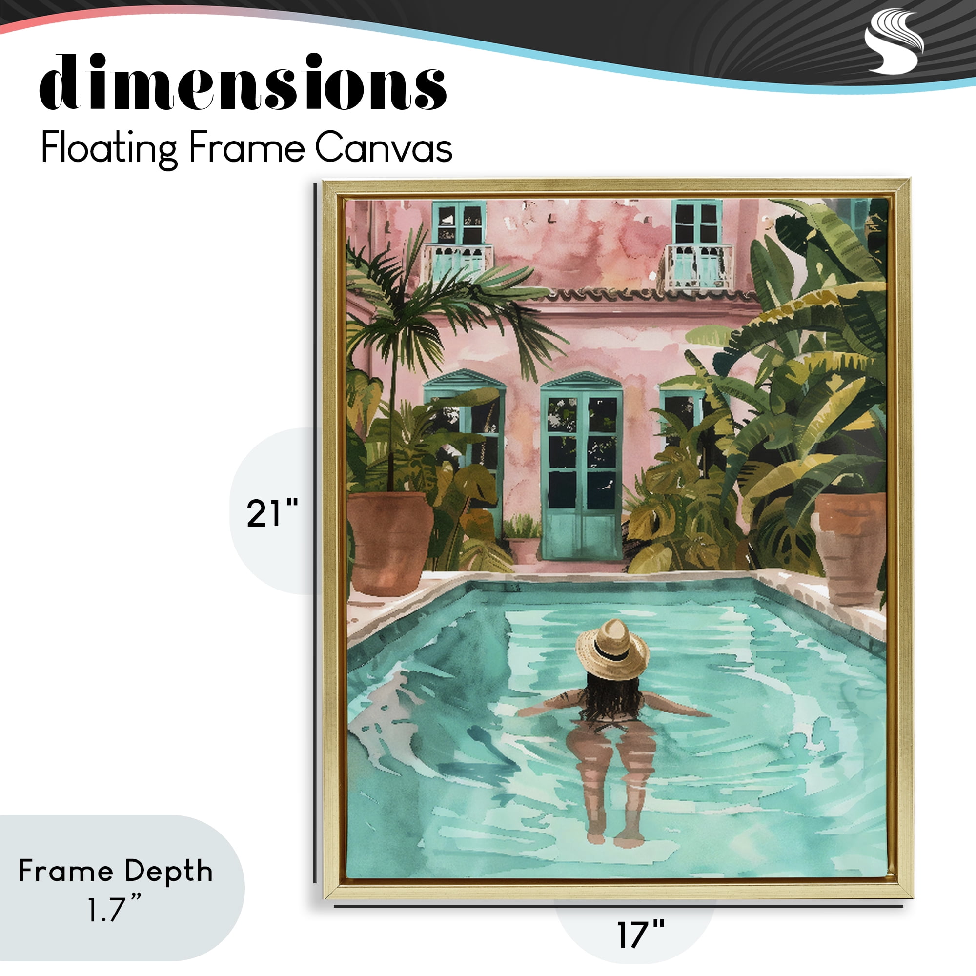 Stupell Industries Girl Swimming In Pool Gold Framed Floater Canvas Wall Art, design by The Prints Vibe