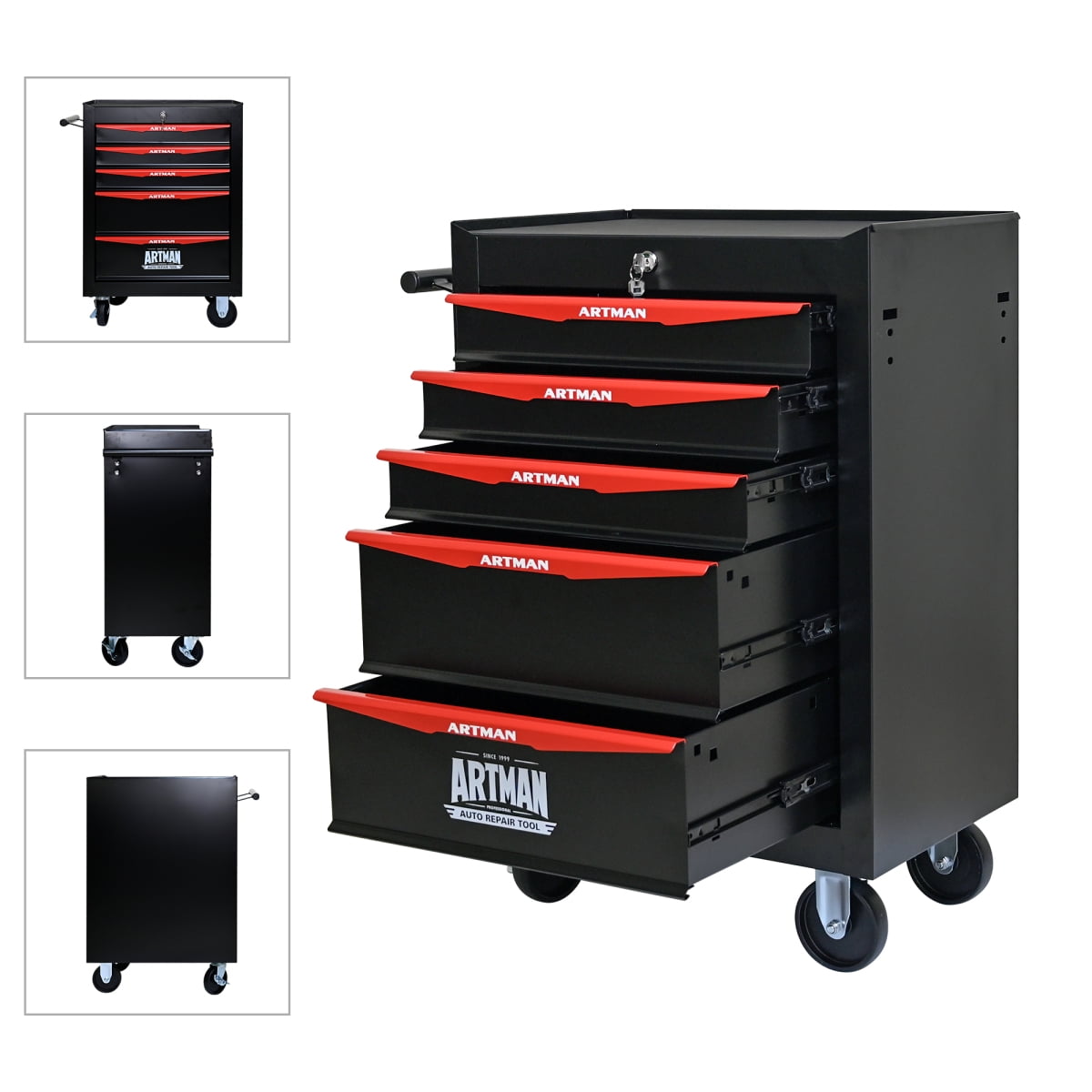 LuckyNote 20-Inch Rolling Tool Chest, 6-Drawer Steel Tool Cabinet with Ball Bearing Drawers, Lock & Wheels for Workshop Organization, Black and Red