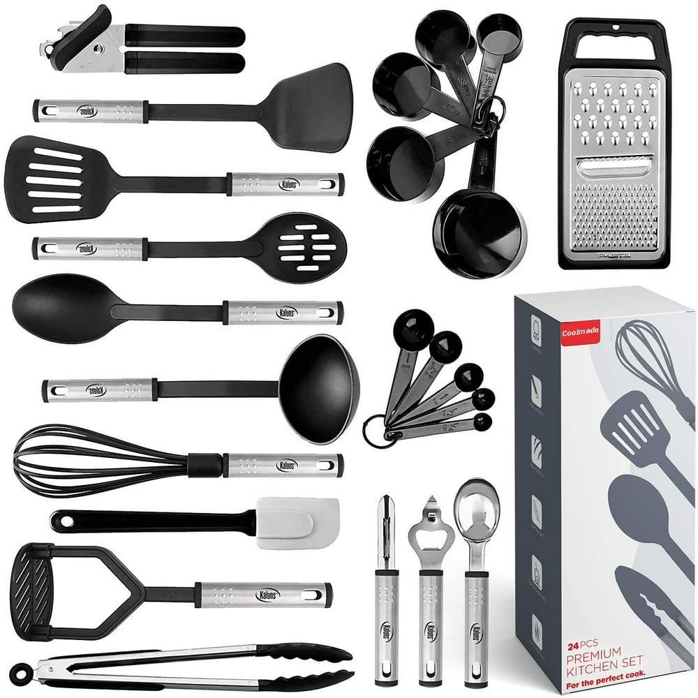 Kitchen Utensil Set 24 Nylon and Stainless Steel Utensil Set, NonStick