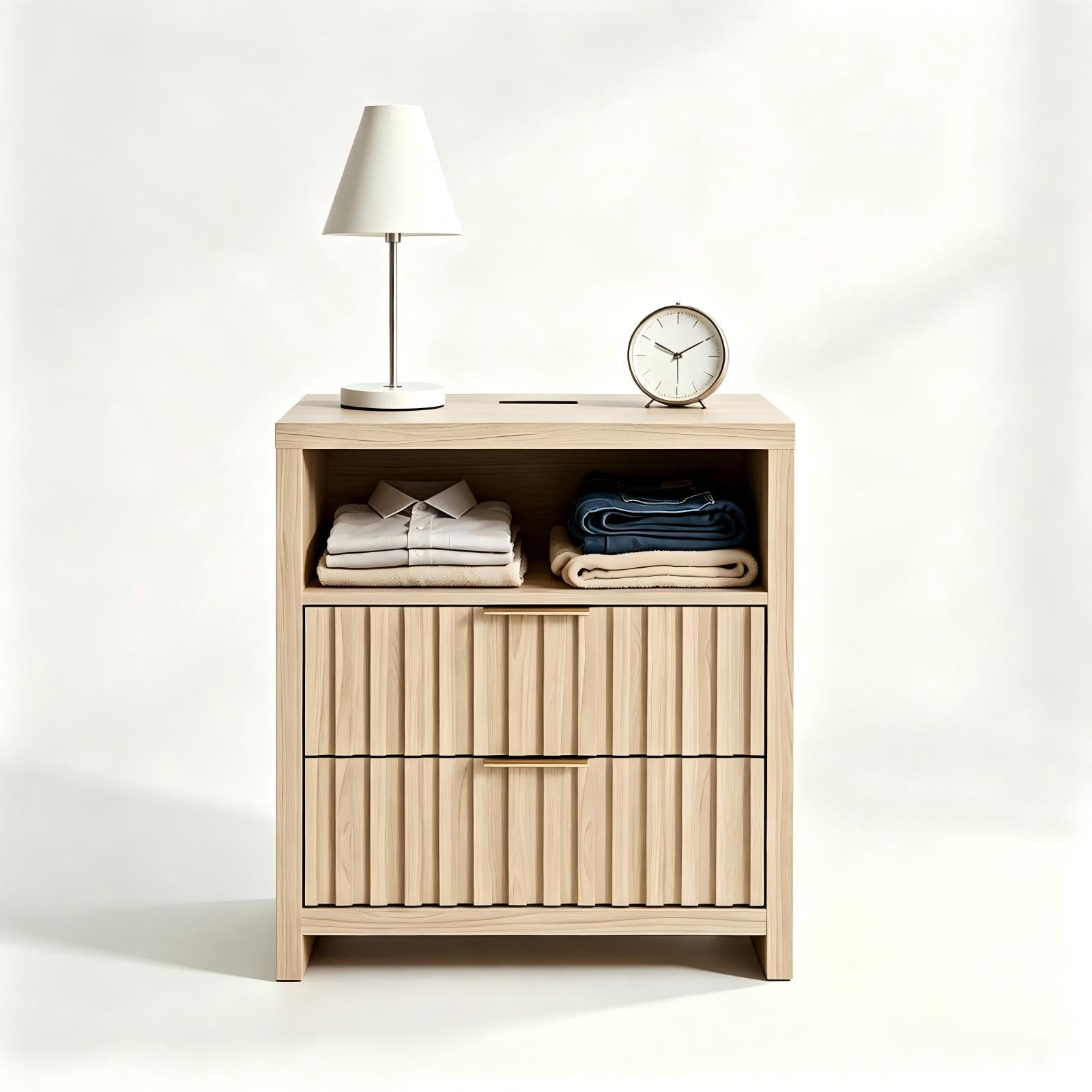 2-Drawer 1-Shelf Honeycomb Board + MDF Bedside Table 23.6 x 15.6 x 25.2 in Light Gray Wood