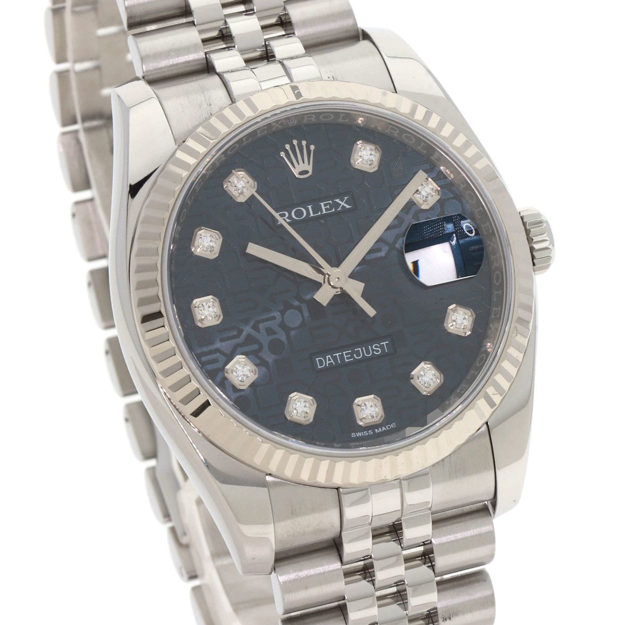 Pre-Owned Rolex 116234G Datejust 10P Diamond Watch Stainless Steel SS K18WG Men's... (Good)