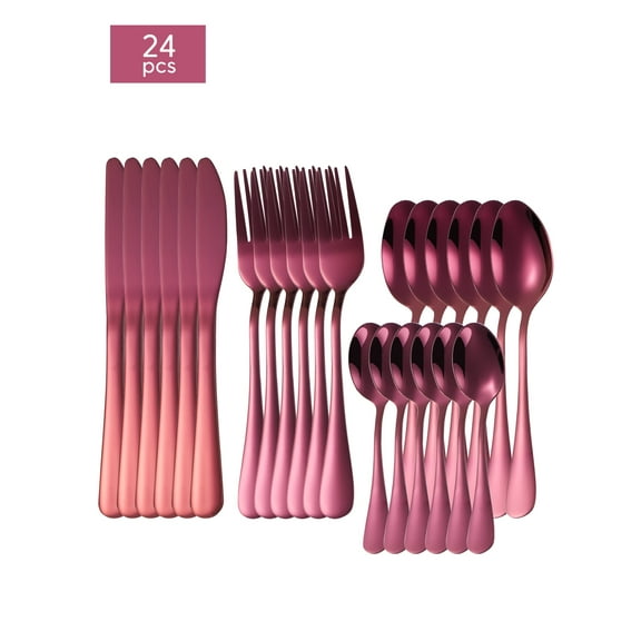 Namzi Flatware Sets Stainless Steel Silverware, Modern Cutlery Set & Utensil Set, Household Knife Fork Spoon for Home Kitchen Dining,24 Piece Purple