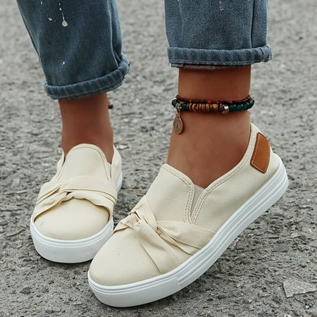 

HIBRO Women s Fashion Bowknot Elastic Solid Color Flat Breathable Canvas Shoes