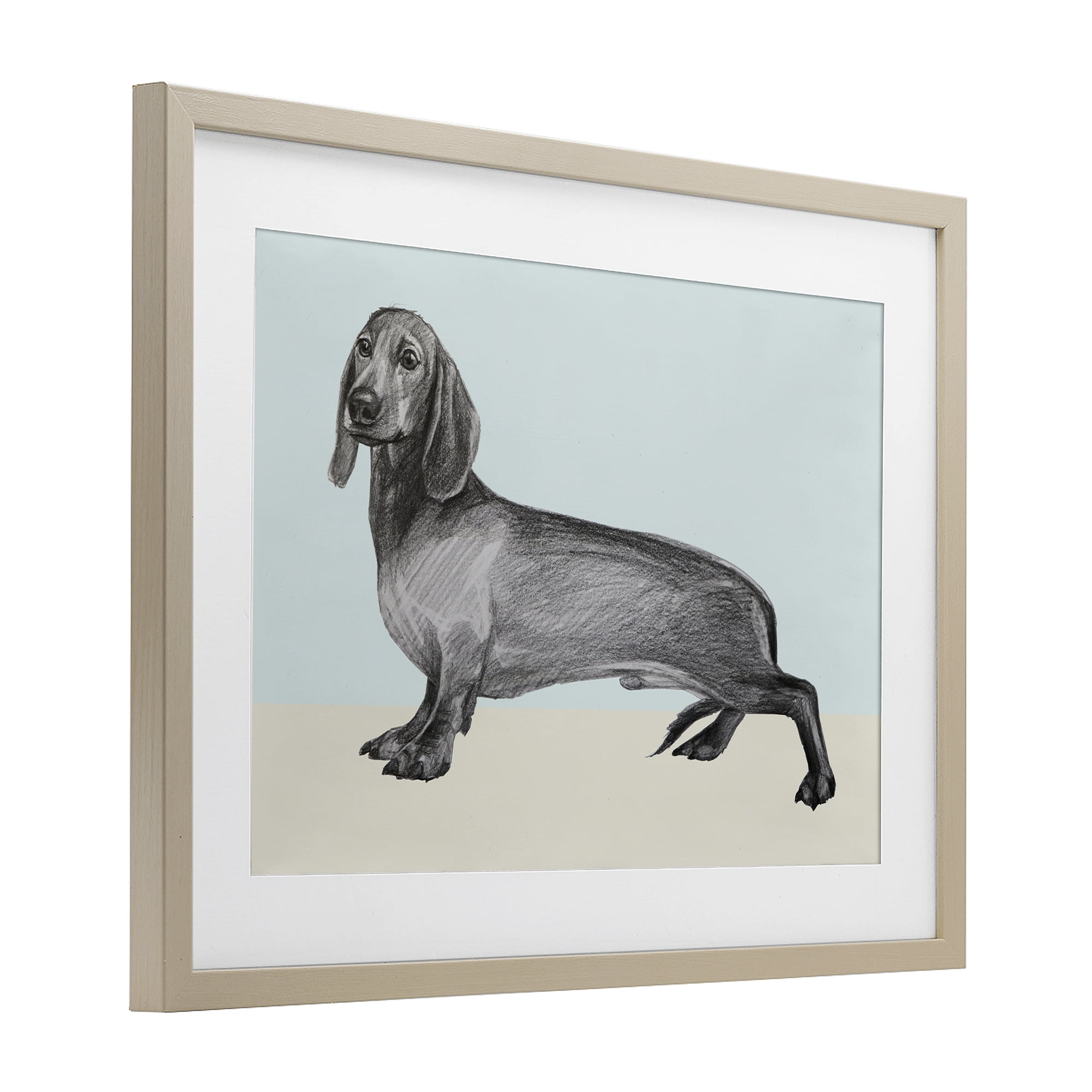 Stupell Industries Sketched Dachshund on Blue Birch Framed Print Under Glass, design by Violeta Vollmer