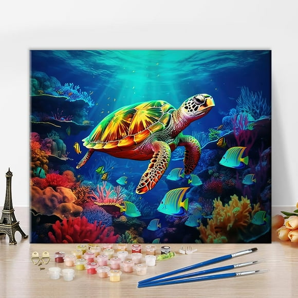 czcpp-DIY Paint by Numbers for Adults Sea Turtle Paintings Adult Paint by Number Kits on Canvas Sea Animals Colorful Coral Ocean Painting by Numbers Kit for Adults Vintage Art Crafts 16x20 in