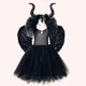 thumbnail image 2 of Trajes De Halloween Negros Sólidos Para Niños Y Niñas , Vestido De Tutú , Vestidos De Longitud De Tobillo , Disfraces De Diablo , Cosplay , Alas De Cuernos, 2 of 3