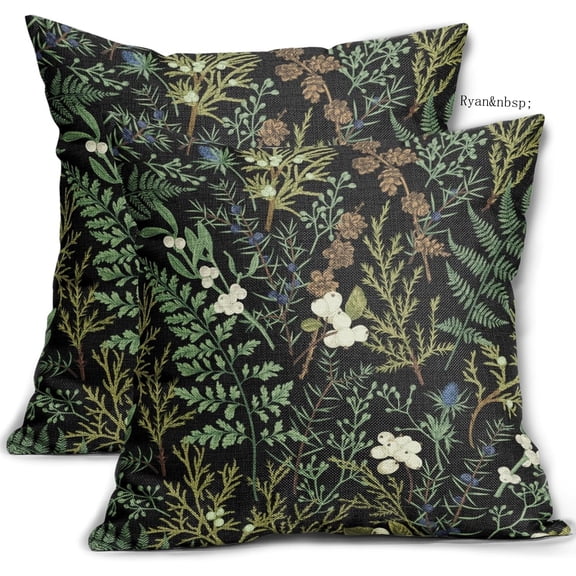 Ryan  Botanical Print Floral Pillow Covers Set of 2, 16x16 Inches, Black Sage Green Spring Vintage Flower Plant Decorative Throw Pillow Cases Outdoor Farmhouse Decor for Sofa Couch Bed