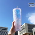 thumbnail image 2 of 24oz gradient color insulated mug with clear lid and straw - lightweight and portable, made of woven textured PS material, suitable for home, office and outdoor use. Travel mug | Stylish insulated mu, 2 of 12