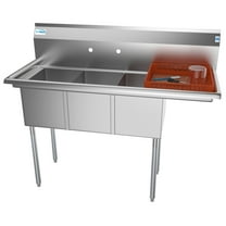 3 Compartment 51" Stainless Steel Commercial Kitchen Sink with Drainboard - Bowl Size 12" x 16" x 10"