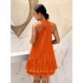 thumbnail image 7 of Orange Halter Neck Pleated Tiered Ruffle Mini Dress For Women, Spring Summer Boho Resort Style, 7 of 7