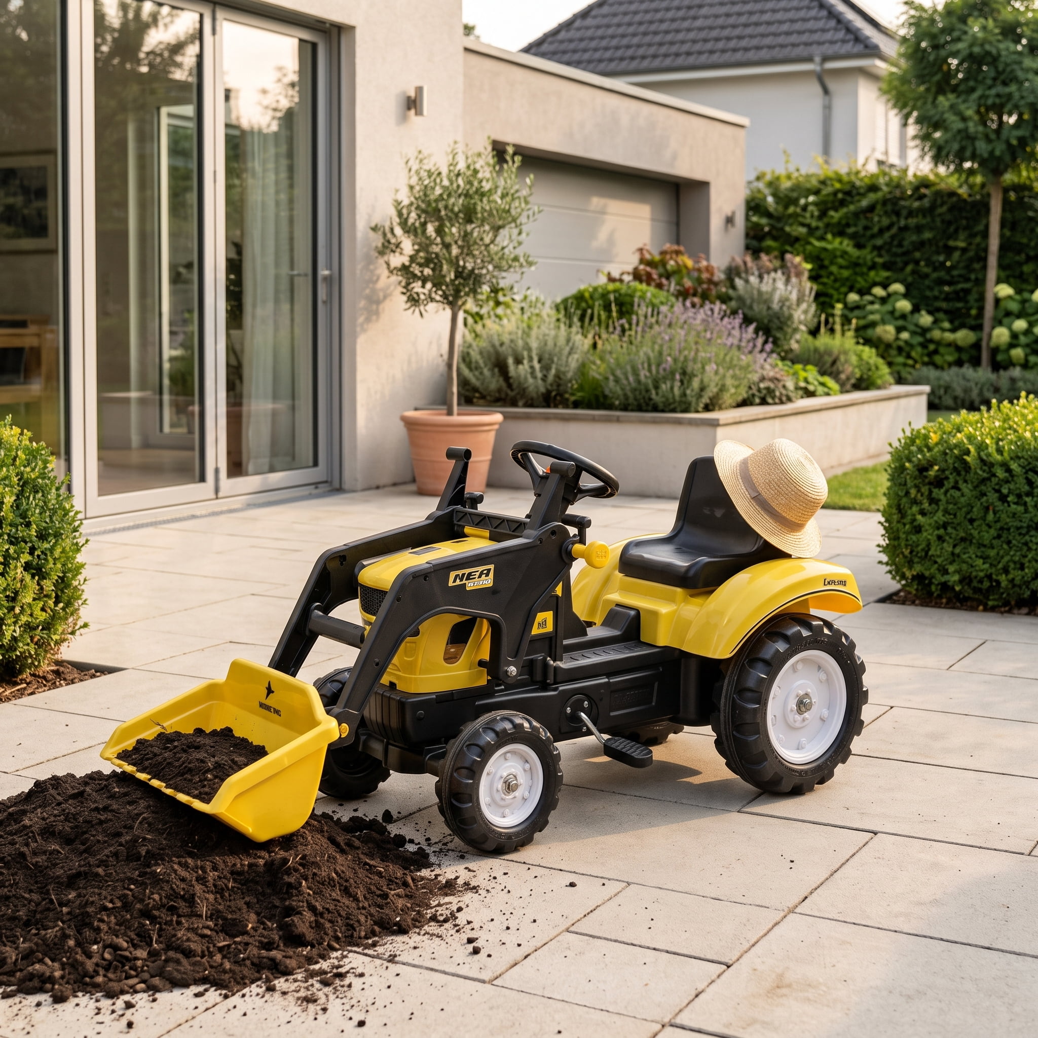 Kids Pedal-Powered Ride-On Excavator Go Kart: with Working Front Loader Digger, Outdoor Play Toy for 3 Year Olds, Yellow