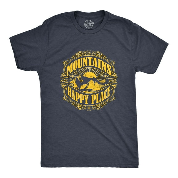 Mens Mountains Are My Happy Place Cool Vintage Rockies Outdoor Nature T shirt Graphic Tees