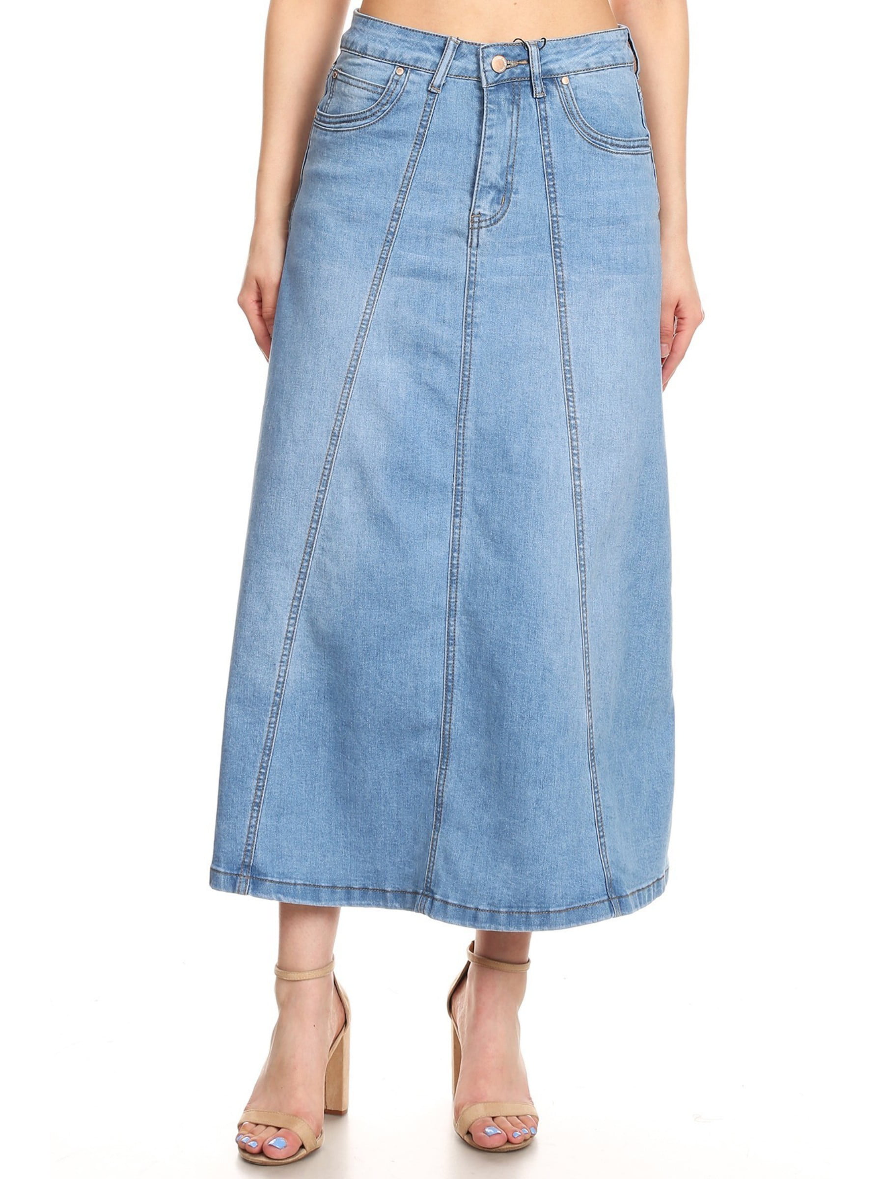 Fashion2love - Women's Juniors Mid Rise A-Line Long Jeans Maxi Denim 8 ...