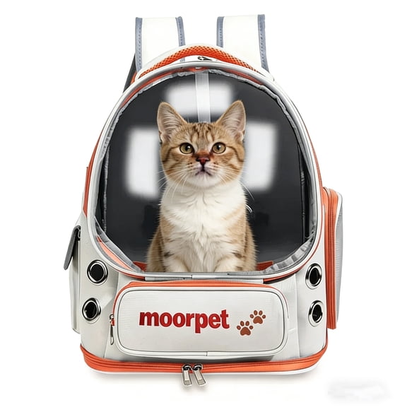 Cat Backpack Carrier,Breathable Transparent, Foldable ,Ergonomic 3D Design, Shaded Travel Bag for Kitty & Small Dog up to 15lbs, Ideal for Hiking, Walking, Shopping, Car Rides and Vet Visits,Orange