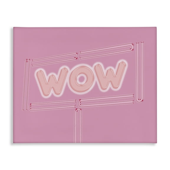 Stupell Industries Wow Neon Lights Style Text & Numbers Painting Wrapped Canvas Art Print Wall Art, 20 x 16