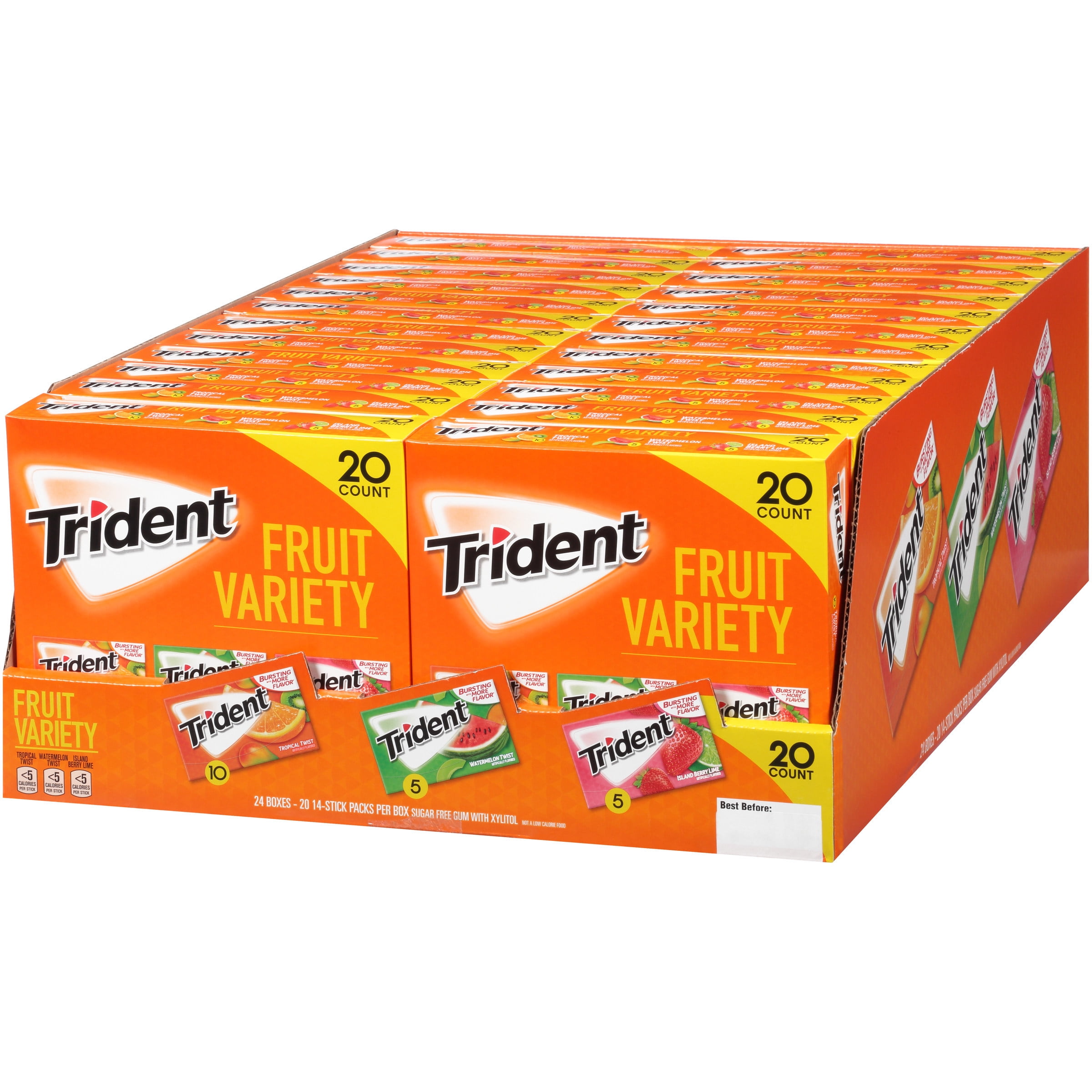 TRIDENT Sugar-Free Gum Fruit Variety, 14 Pieces, 20 Count