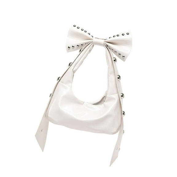 Stylish Bows Handbag and Purses for Women Trendy Shoulder Bag with Removable Bows PU Leather Armpit Purse