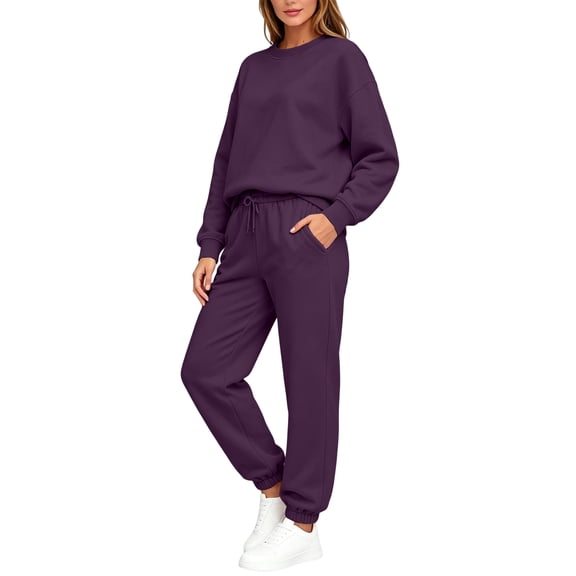 Stralyhd Two Piece Set Womens Travel Vacation Long Sleeve Outfits Fall Jogging Tracksuit Drawstring Comfy Casual Sets Dark Purple S