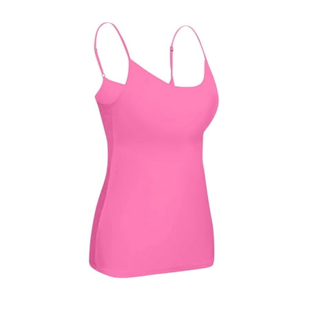 CHCNHAC Women s Tank Top with Shelf Bra Adjustable Spaghetti Strap Tops Basic Square Neck Padded Cami Tank Cute Layer Undershirts Hot Pink 6XL