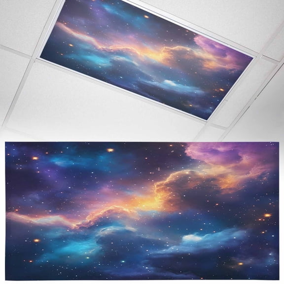 1 Pack Magnetic Fluorescent Light Covers 2x4 Ft, Color Starry Sky Night Sky Nature Scenery Modernism Magnetic Light Covers for Ceiling Lights Classroom Office Home Decor