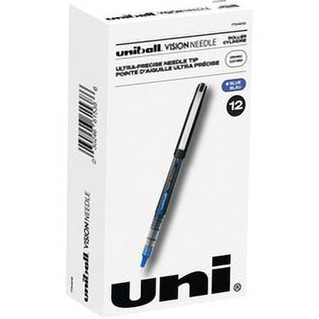 Uni-Ball Vision Needle Rollerball Pens - Micro Pen Point - 0.5 mm Pen Point Size - Blue - 12 / Dozen