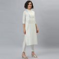 thumbnail image 5 of Janasya Indian Mandarin Collar 3/4 Sleeve Solid White Poly Silk Kurta With Pant And Dupatta For Women, 5 of 9