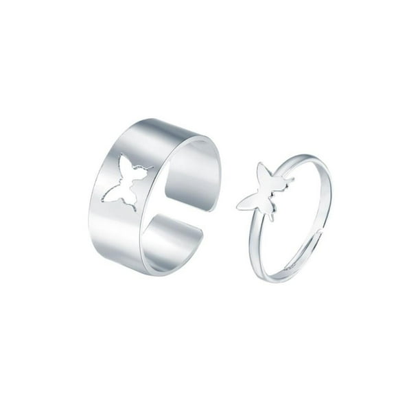 Fashion Hollow Aumeros conjuntos para mujeres mujeres, abierto ajustable de compromiso, regalos de cumpleaños de joyería p Mariposa plateada Fernando Anillos a juego