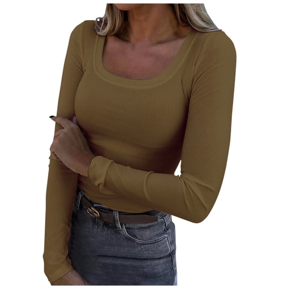 Fgnfyis Women's Long Sleeve T-Shirt Soft Casual Loose Fit Pocket Detail Hem Comfortable Basic Top for Everyday Wear Bronze XXXL
