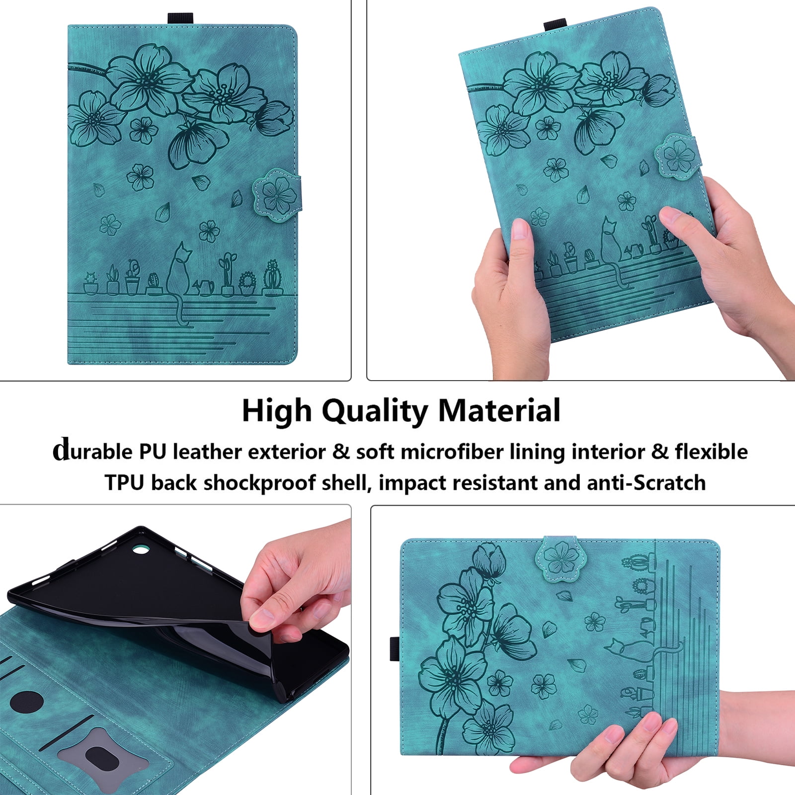 Allytechgroup Flip Case for Apple iPad (A16) 11th Gen 11" 2025/ iPad 10th Gen 10.9" 2022, Stylish Blossom PU Leather Auto Sleep Wake Protective Pencil Holder Shockproof Case for iPad 11/ iPad 10,Blue