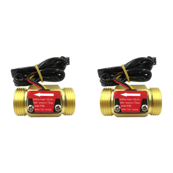 2X -B5 DN20 G3/4Inch Water Flow Sensor Switch DC5-18V 1-30L/Min Flow Meter for Industrial Control Liquid Circulating