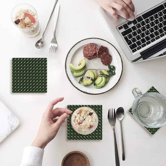 FMSHPON Merry Christmas Set of 8 Coaster for Drinks, Absorbent Ceramic Stone Coasters Cup Mat with Cork Base for Home Kitchen Room Coffee Table Bar Decor