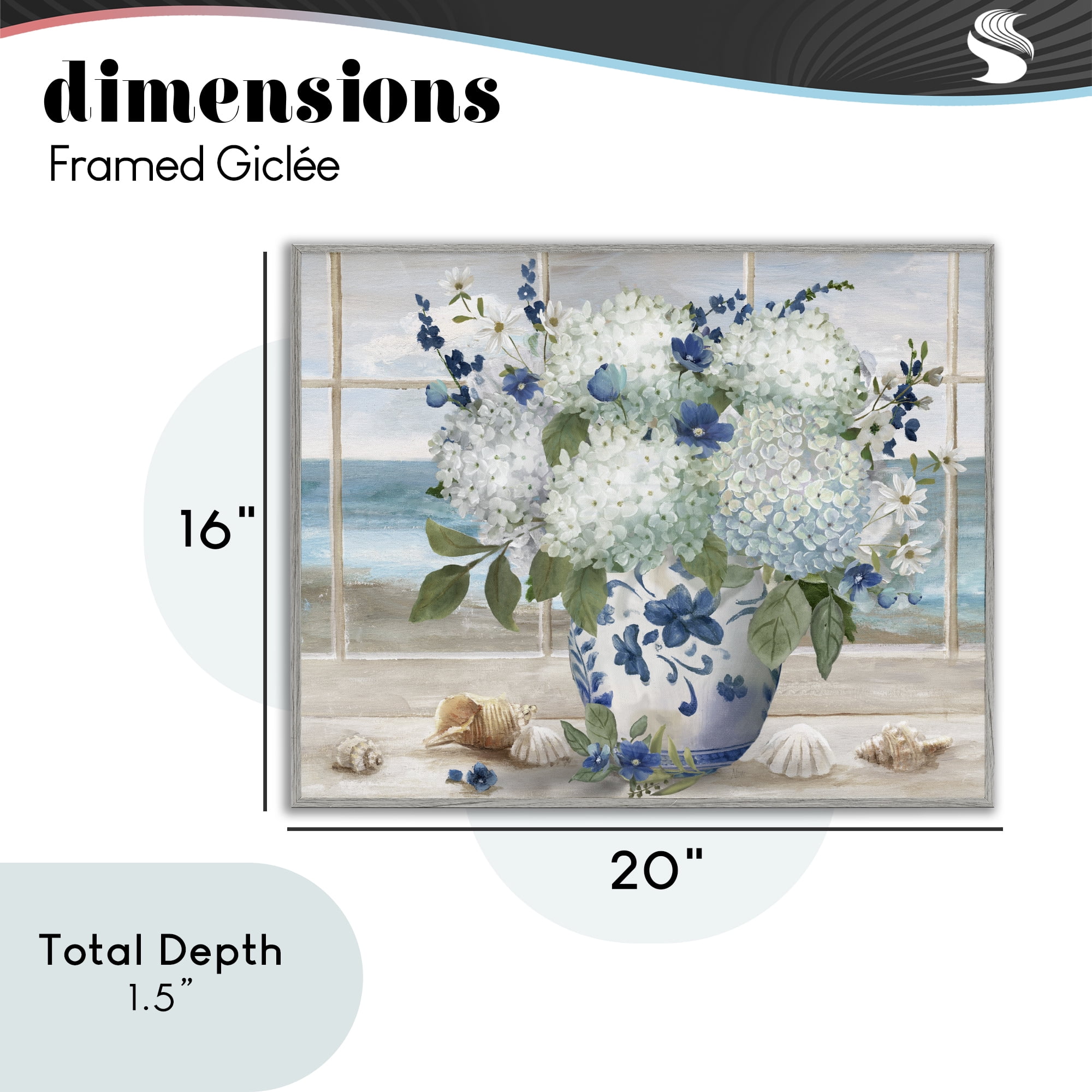 Stupell Industries Seaside Hydrangea Bouquet in Window Gray Framed Giclee Art, design by Nan