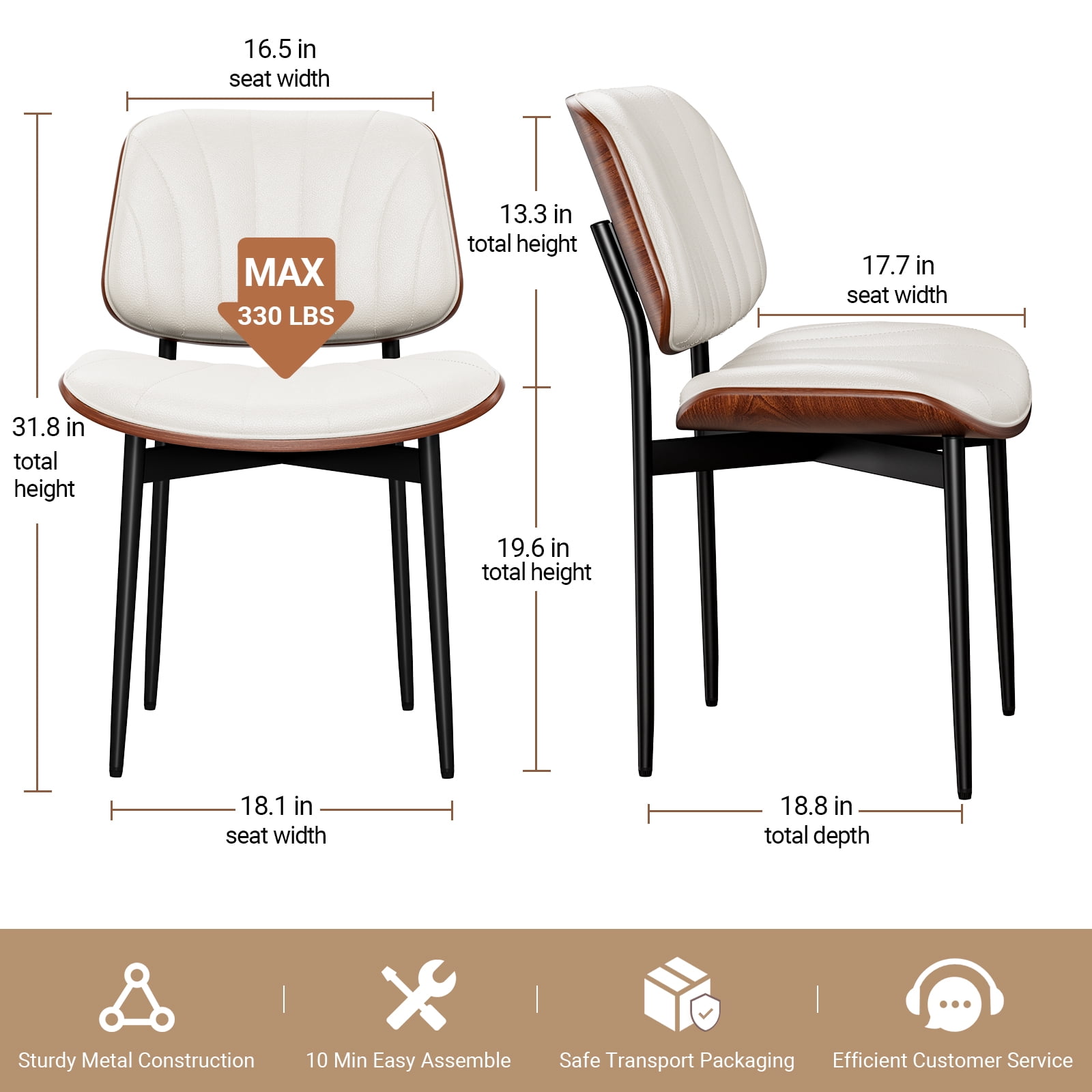 LainTene Modern Dining Room Chairs Set of 2, Faux Leather and Bentwood Design with Metal Legs, Ideal for Kitchen or Dining Space