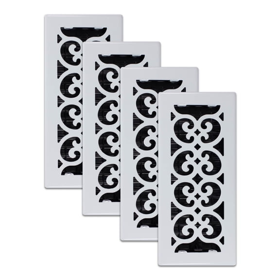 Decor Grates (4-Pack) FS410-WH Scroll Design Floor Register, 4x10 Inches, Painted White
