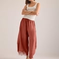 thumbnail image 2 of WGRFFH Women's Cropped Lace-Hem Pants,High Waisted Drawstring Wide Leg Pants Summer Boho Casual Lightweight High Rise Lounge Trousers with Pockets,Ruffle Flowy Beach Vacation Barrel Palazzo Brick Red, 2 of 8