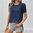 thumbnail image 2 of Plebaso Women's 2025 Tops Puff Short Sleeve Crewneck T Shirts Casual Solid Color Summer Spring Blouses, 2 of 6