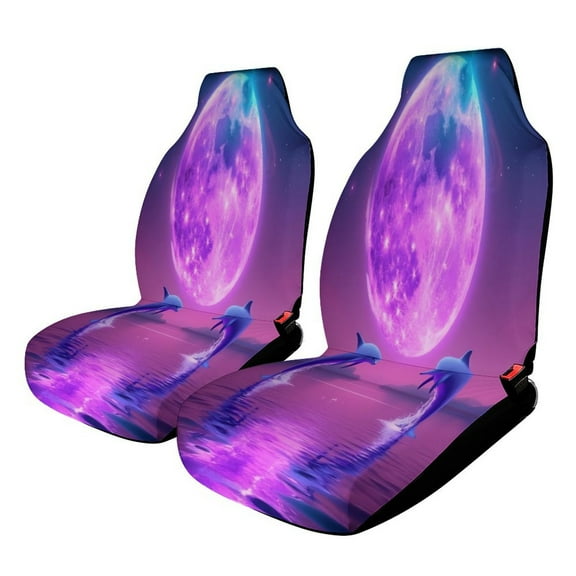 Dolphins Jumping Moonlight Car Seat Covers,Universal Auto Front Seats Protector Fits for Car,SUV Sedan,Truck