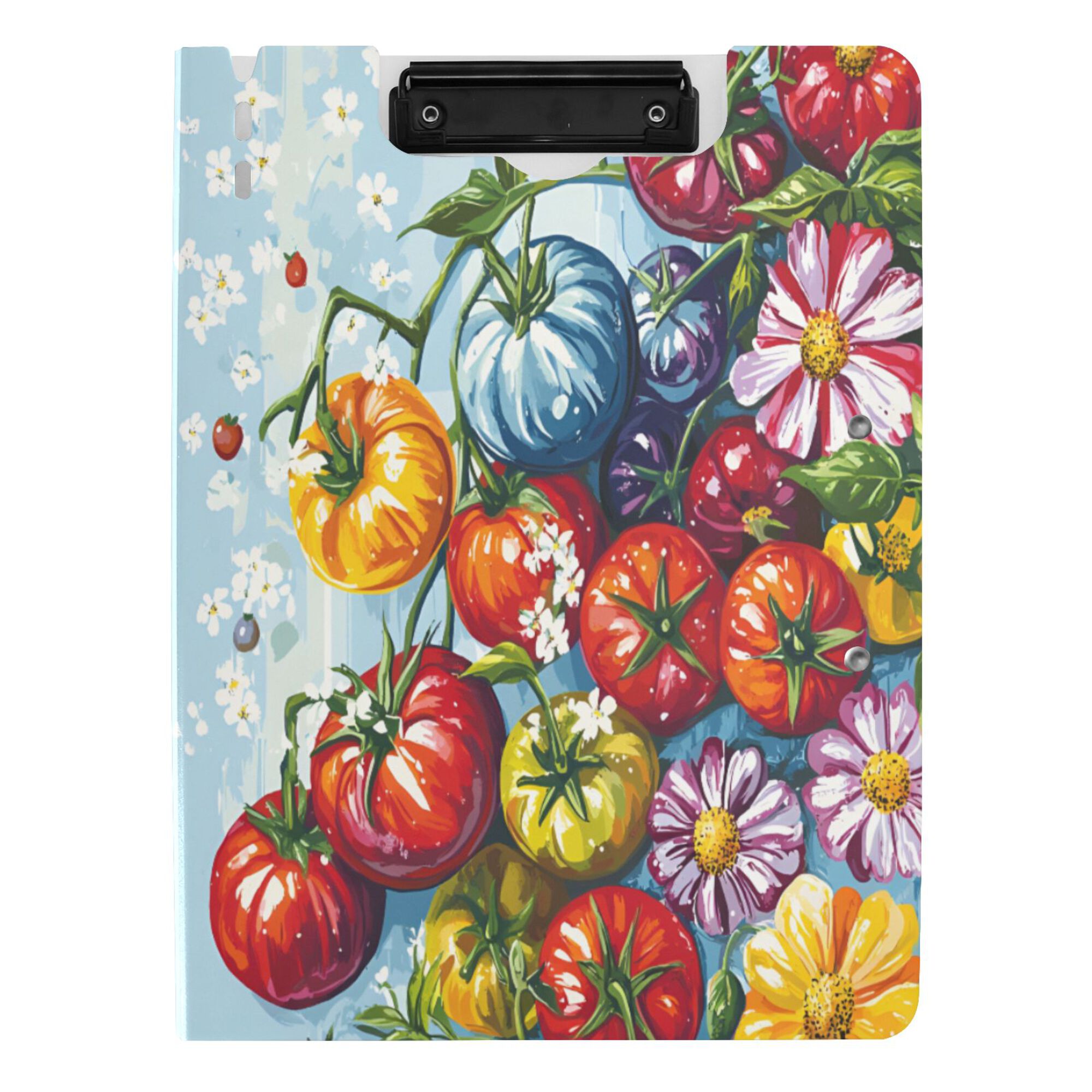 FORMRS A4 Clipboard Folder with Pen Holder Horizontal Foldable School Office Binder, Blue Floral Tomatoes