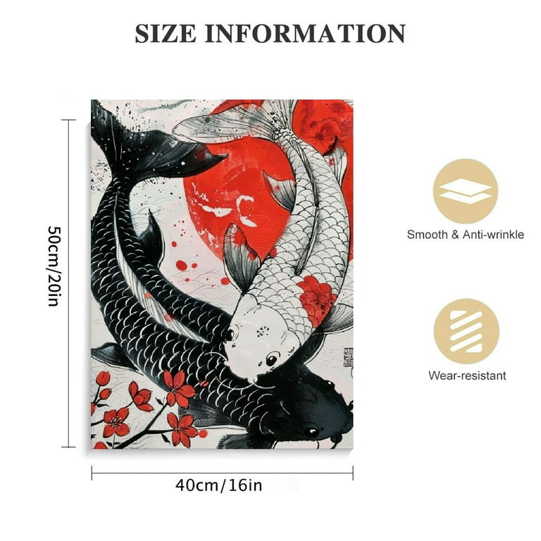 Lingy Japanese Yin Yang Wall Art-Koi Fish Wall Decor Cherry