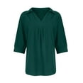 thumbnail image 6 of Basic T Shirts for Women Summer Temperament Chiffon Women's Loose V-neck Three-quarter Sleeve Solid Color Shirt Top, 6 of 7