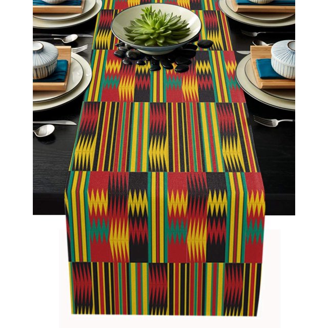 Cotton Linen Dining Table Runner Vintage Traditional African Geometric Pattern Non-Slip Heat Resistant Table Runners for Family Dinner Kitchen Table,18x72 Inch